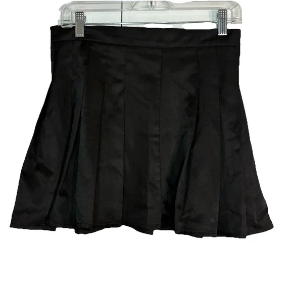 ROMWE Women L Solid Pleated Mini Skirt Black Y2K Trendy Preppy Grunge Goth - Picture 4 of 6